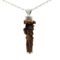 One-of-a-kind natural deer antler pendant with 925 sterling silver fittings, front angled view