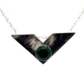 Buffalo horn pendant with emerald green volcanic glass in 925 sterling silver