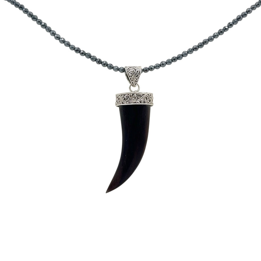 Black Wood Horn Pendant in 925 Sterling Silver