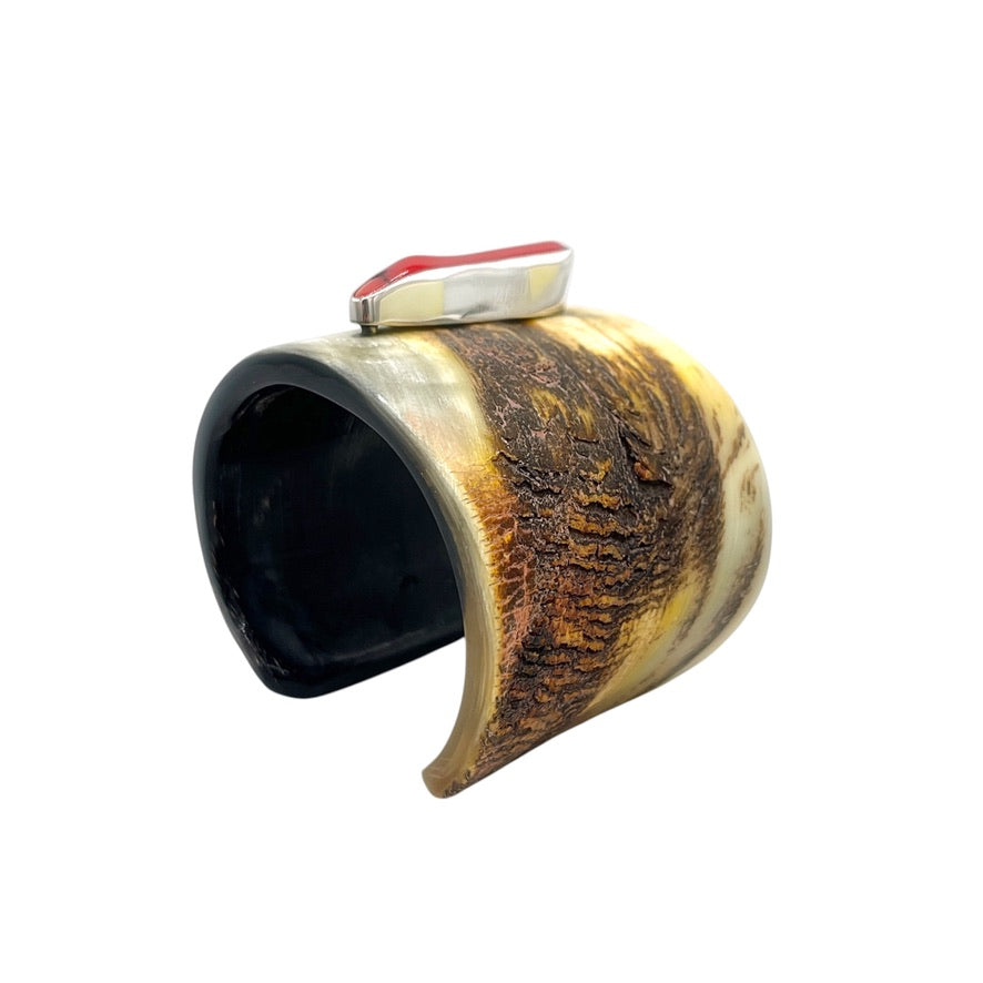 Buffalo Horn Cuff Bracelet with Branch Coral & Sterling Silver
