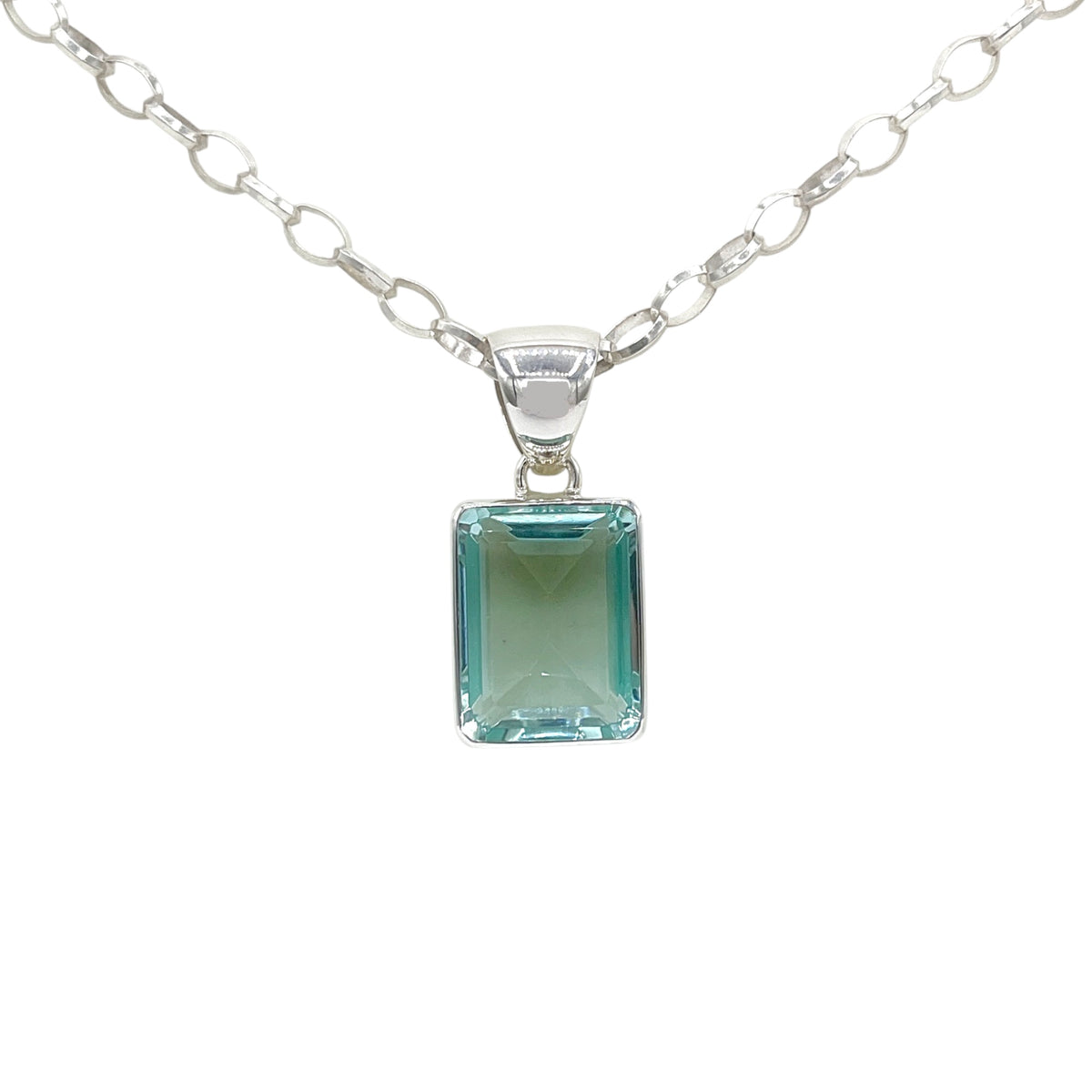 Ocean Blue Volcanic Glass Pendant – 925 Sterling Silver - Handcrafted