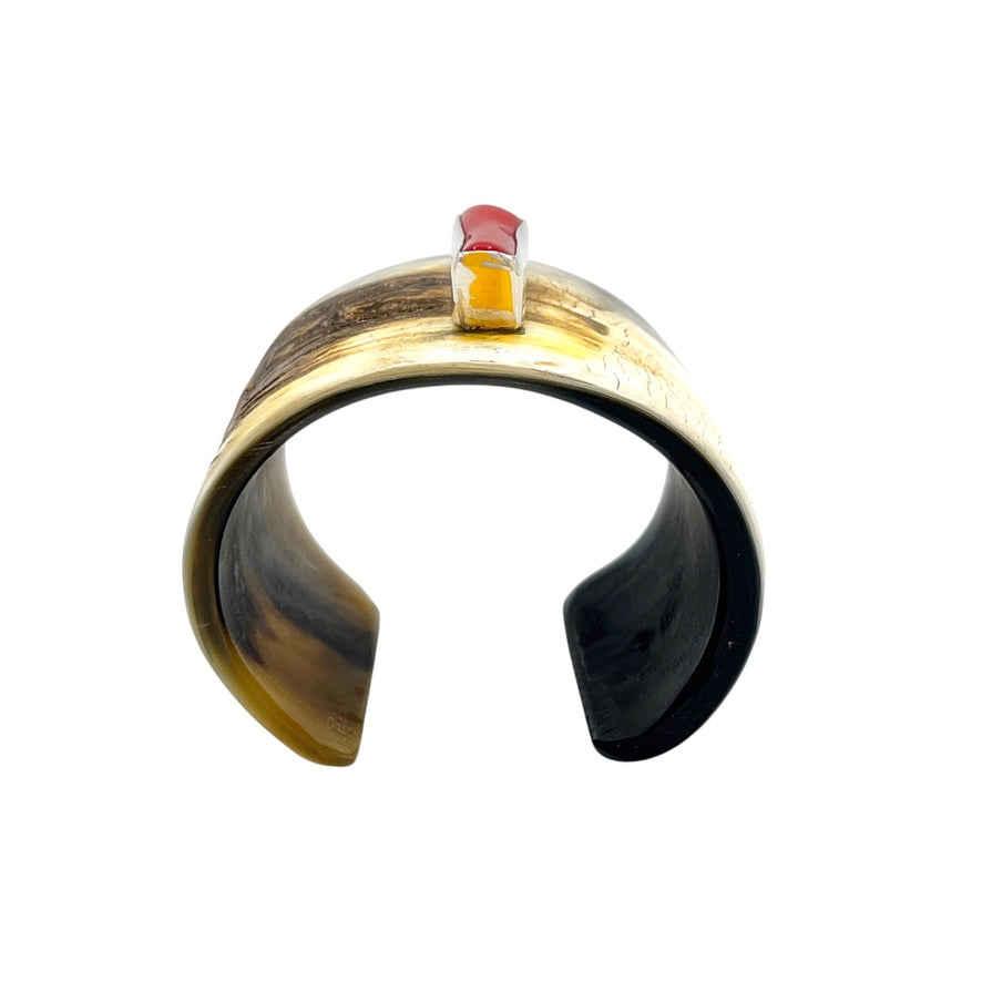 Buffalo Horn Cuff Bracelet with Branch Coral & Sterling Silver