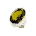 Statement-Ring aus goldbraunem Vulkanglas – 925er Sterlingsilber – verstellbar – ca. 2 × 3 cm