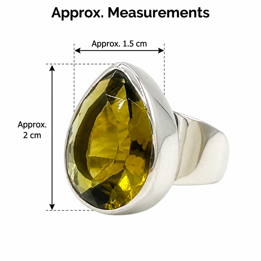 Golden Brown Volcanic Glass Teardrop Ring – 925 Sterling Silver – Adjustable - 1,5 x 2 cm