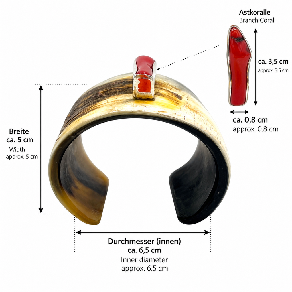 Buffalo Horn Cuff Bracelet with Branch Coral & Sterling Silver