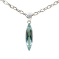 Sea blue hand-cut volcanic glass navette pendant in 925 sterling silver
