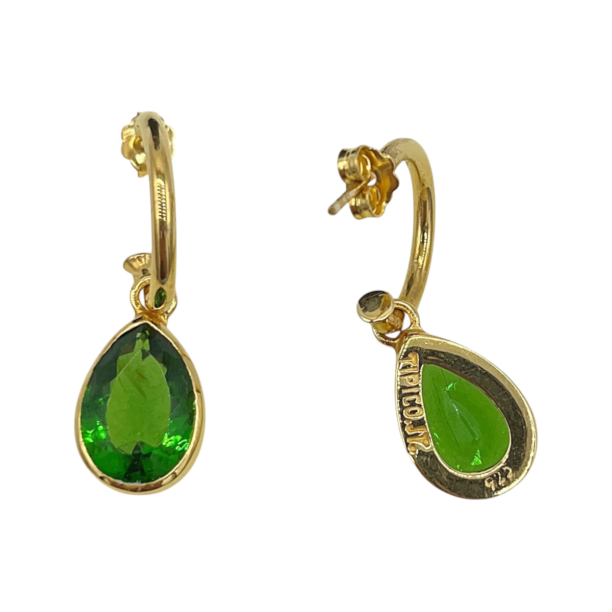 “Elegance” Long Drop Earrings with Ocean-Blue Volcanic Glass – 925 Sterling Silver, 22-Karat Gold Plated