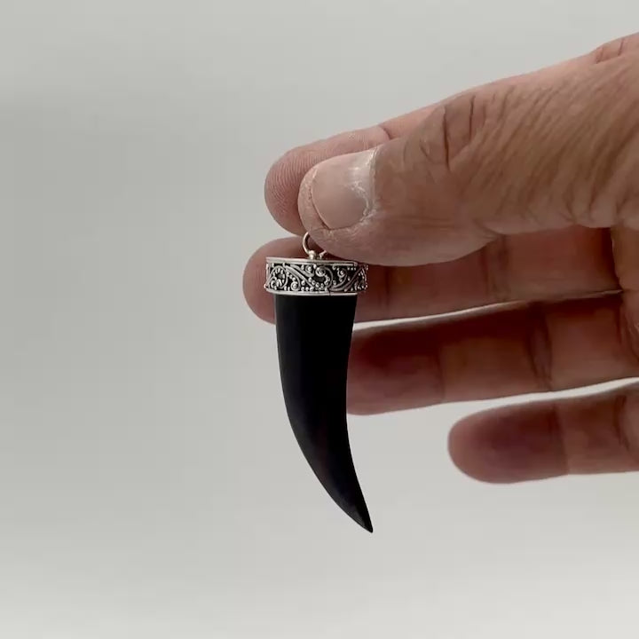 Black Wood Horn Pendant in 925 Sterling Silver